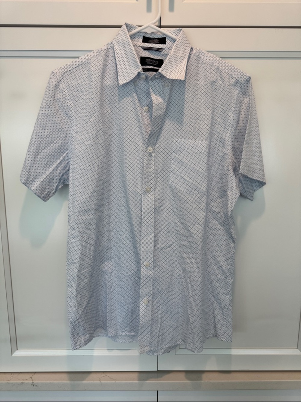 Nordstrom Light Blue Short-Sleeve Button-Down with Micro Dot Print